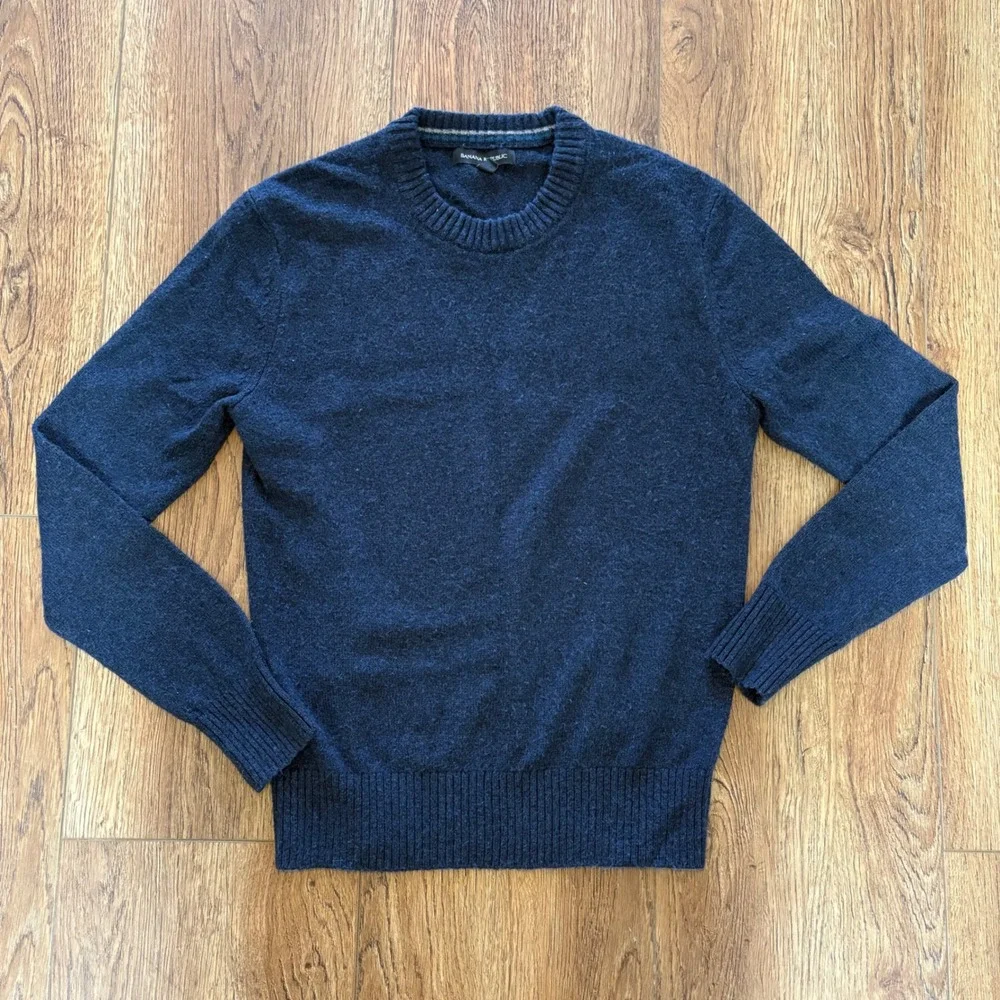 Banana Republic Mens Dark Blue‎ Heather Wool Blend Crew Neck Knit Sweater Small